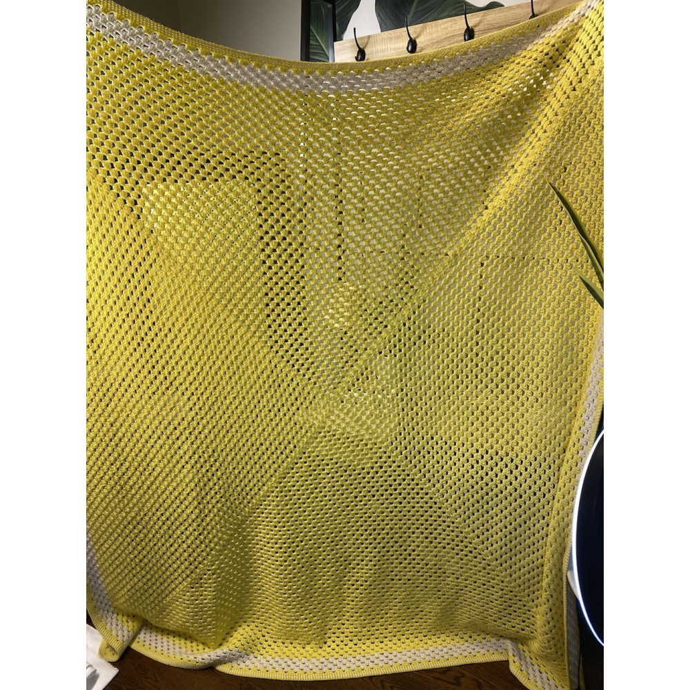 Vintage Handmade Granny Square Crochet Afghan Blanket Pink Yellow White Throw68”